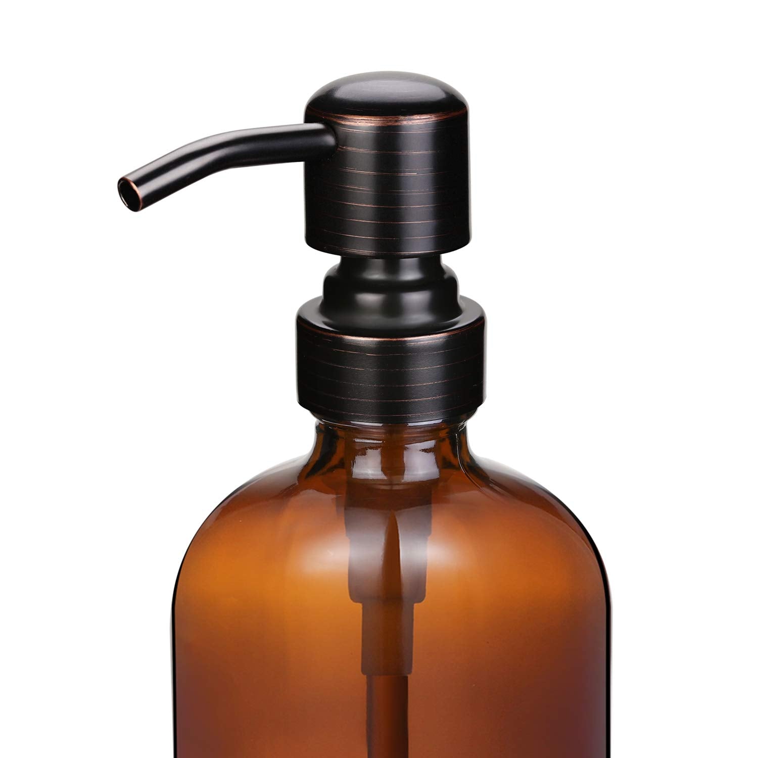 2 Pack 16 Ounce Boston Round Glass Bottles Soap Dispenser With Oil Rubbed Bronze Stainless Steel Pumps